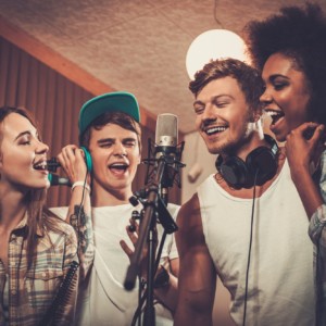 Multiracial music band performing